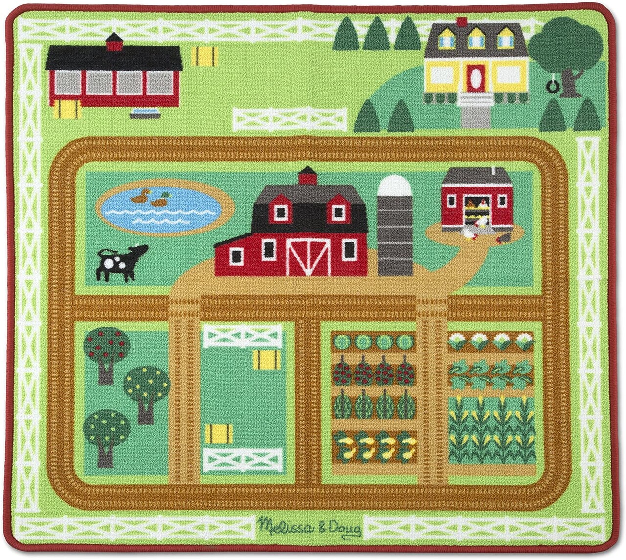 Melissa & Doug Round the Barnyard Farm Activity Play Rug 39 x 36